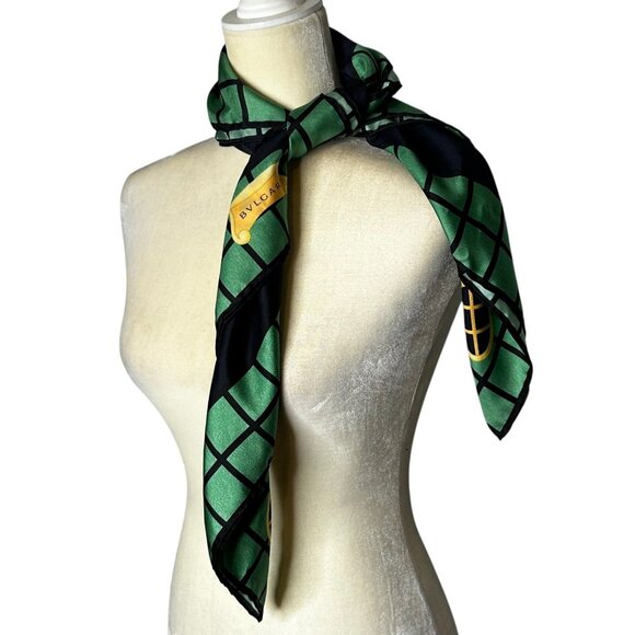 Bvlgari Silk Scarf Vintage Gondola Designer Davide Pizzigoni Blue Green 34" x 34 - Picture 4 of 12